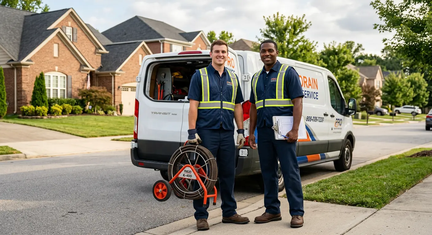 Sewer and drain service team with equipment ready for work in Hermitage